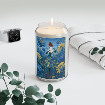 💙🌼 The Lady Of The Golden Blue Flower Garden Scented Soy Candle – Art Deco Floral Whimsy