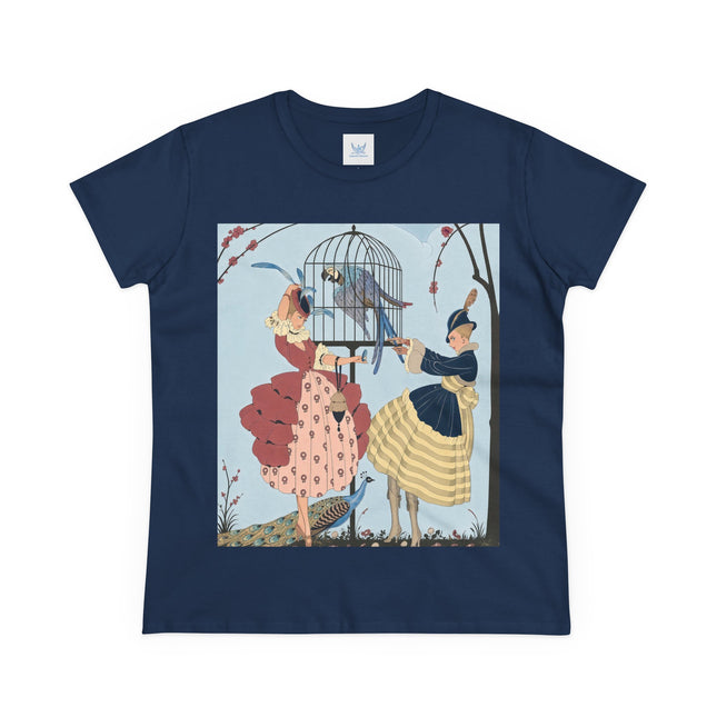 🦚🦜 The Ladies Of The Garden Aviary Cotton Tee – Art Deco Bird Fantasy