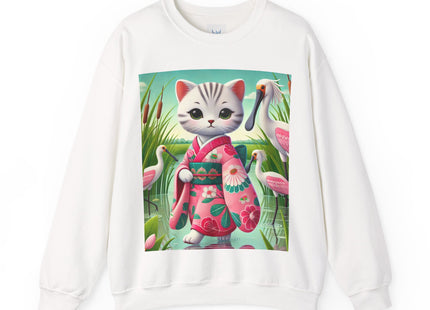 Geisha Kitten Strolls Among the Spoonbills  Unisex Heavy Blend™ Crewneck Sweatshirt