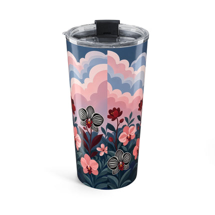 🌸🖤 The Striped Orchid Promenade Tumbler, 20oz – Art Deco Floral Fashion