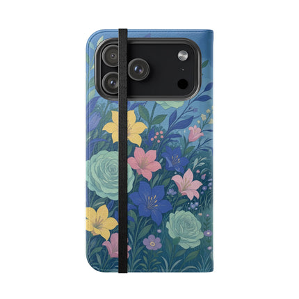 🌸💙 The Lovers In The Enchanted Garden Flip Case – Art Deco Floral Romance