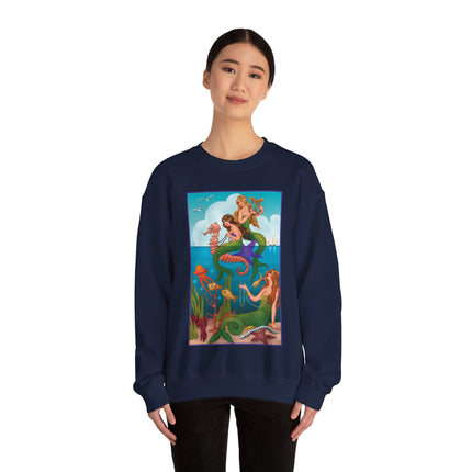 Three Mermaids with Strings of Pearls by Carlo Chiostri Heavy Blend™ Crewneck Sweatshirt