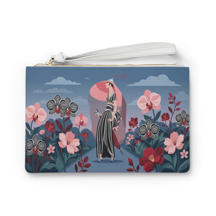 🌸🖤 The Striped Orchid Promenade Clutch Bag – Art Deco Floral Fashion