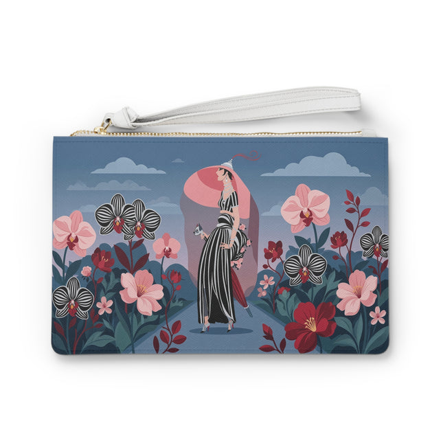 🌸🖤 The Striped Orchid Promenade Clutch Bag – Art Deco Floral Fashion