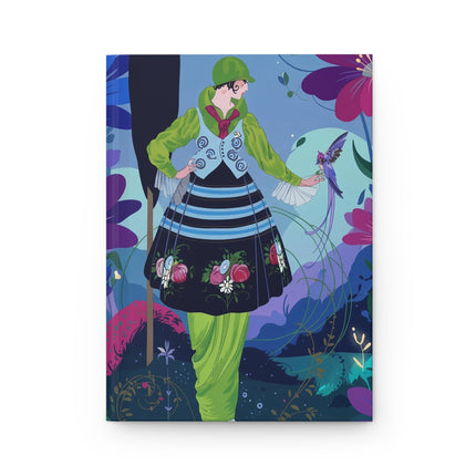 🦜🌺 The Lady Of The Enchanted Bird Garden Hardcover Journal – Art Deco Fashion Illustration