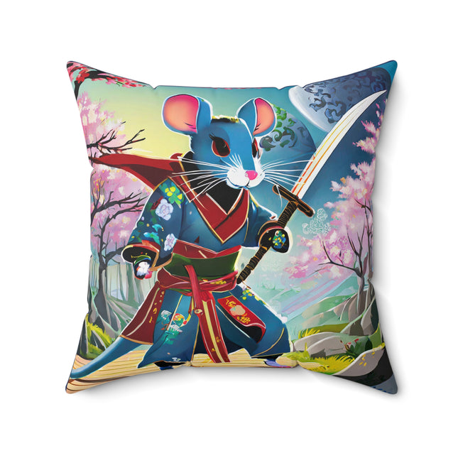 Cyber Samurai Rat Spun Polyester Square Pillow