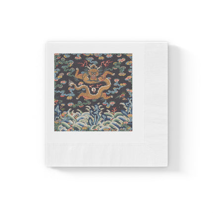 Rank Badge with Dragon with Deer Hooves White Coined Napkins