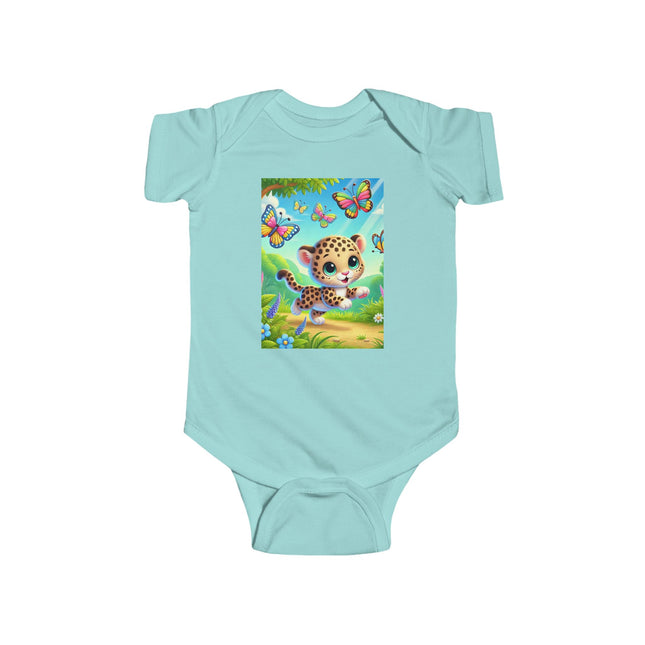 Jungle Butterfly Chase Baby Bodysuit – Whimsical Leopard Cub Design