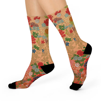 Japanese Fan Flower Pattern by G.A. Audsley Cushioned Crew Socks