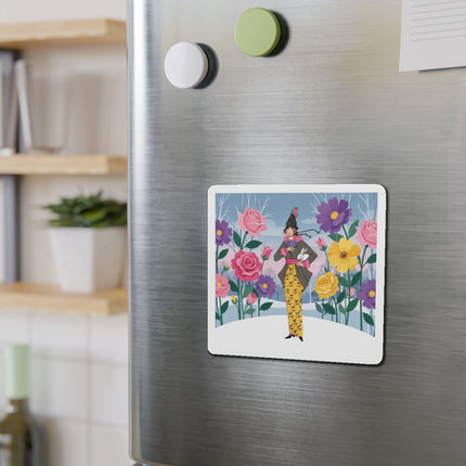 🐇🌸 The Lady With The White Rabbit Die-Cut Magnets – Art Deco Floral Whimsy