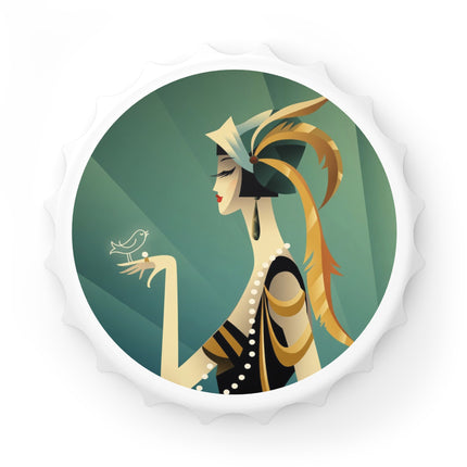 Art Deco Flapper with Bird Bottle Opener – Elegant Glamour & Timeless Style
