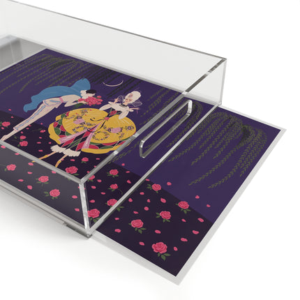 🌹🌙 The Queen Of The Midnight Roses Acrylic Serving Tray – Art Deco Garden Fantasy