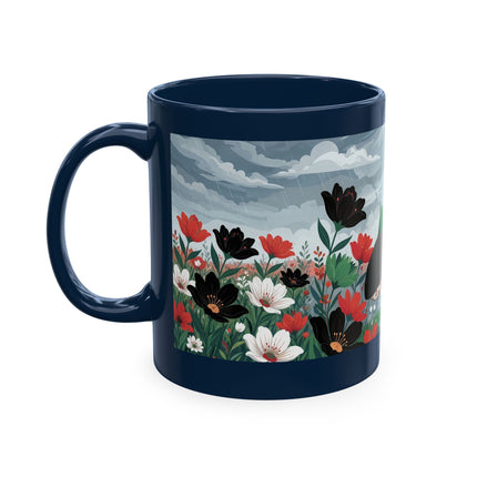 🌺☔ The Lady In The Stormy Flower Garden Ceramic Mug – Art Deco Fashion Elegance