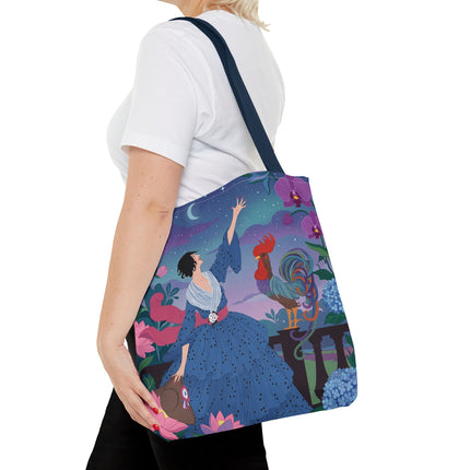 🌙🐓 The Lady Of The Moonlit Rooster Garden Tote Bag – Art Deco Floral Fantasy