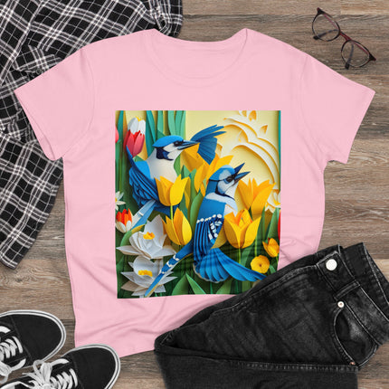 Blue Jays in a Spring Garden Women's Midweight Cotton Tee