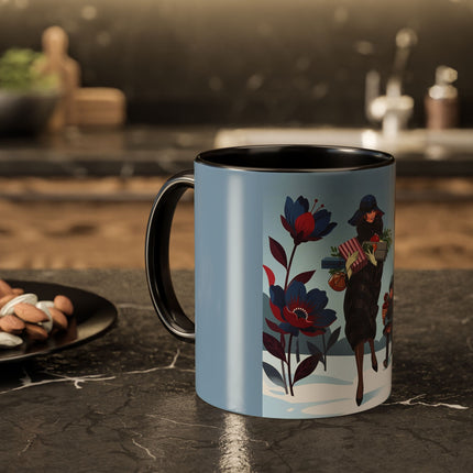 🎁🌺 The Christmas Gift Garden Stroll Colorful Mug – Art Deco Holiday Fantasy