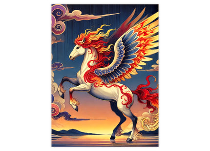Flame-Winged Horse at Sunset Ceramic Tile