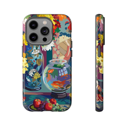 Floral Fishbowl Still Life Phone Case – Vibrant Harmony & Colorful Life