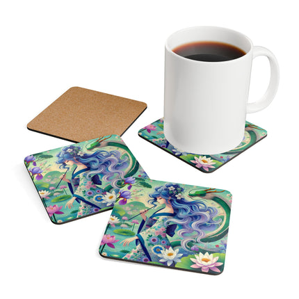 Fairy of the Koi Pond Corkwood Coaster Set