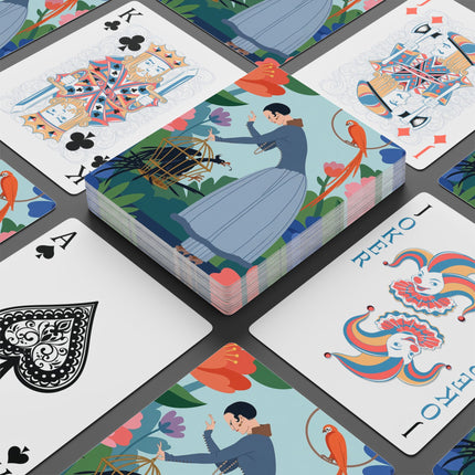 🪶🌸 The Lady And The Mysterious Bird Playing Cards – Art Deco Garden Mystery