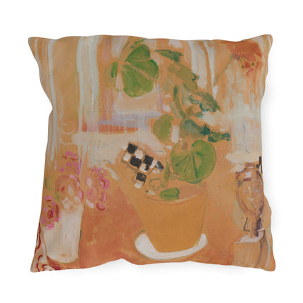 Still Life with Bronze Head by Oskar Moll Outdoor Pillows
