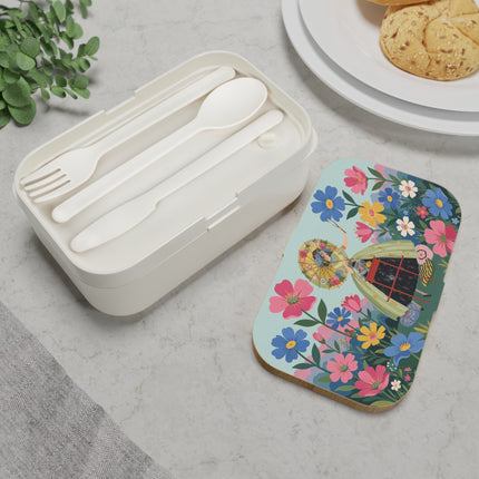 🌸🪞 The Floral Parasol Reflection Bento Lunch Box – Art Deco Garden Fantasy