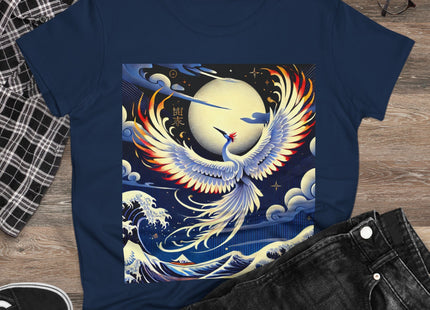 Majestic White Crane Women's Midweight Cotton Tee