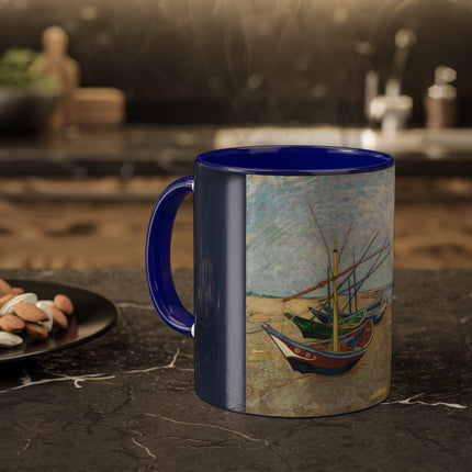 Fishing Boats on the Beach at Saintes-Maries by Vincent Van Gogh Colorful Mugs, 11oz