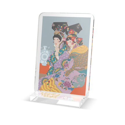 Two Geishas in Peacock Kimonos Acrylic Plaque – Timeless Elegance & Sisterly Grace