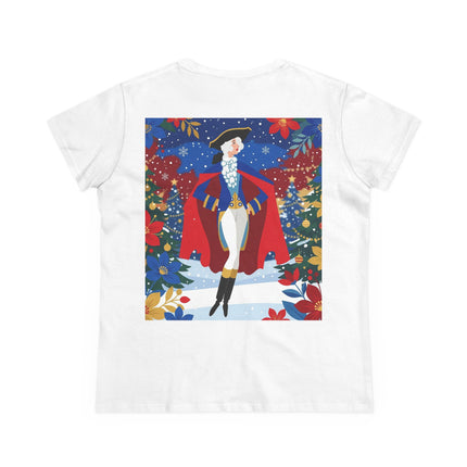 🎄🎭 The Christmas Masquerade Lady Cotton Tee – Art Deco Holiday Glamour
