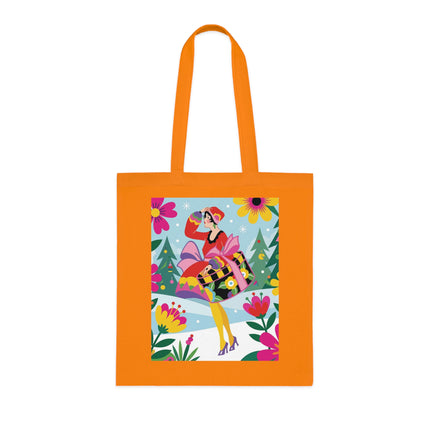 🎄🌺 Christmas In The Winter Garden Cotton Tote Bag – Art Deco Holiday Whimsy