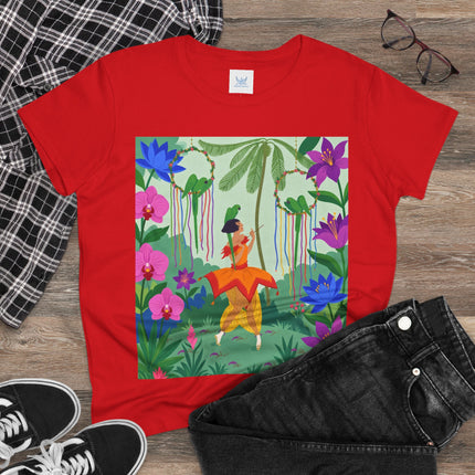 🌺🦜 The Tropical Garden Serenade Cotton Tee – Colorful Art Deco Fantasy