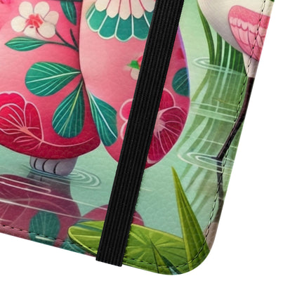 🦩🌸 Geisha Kitten Strolls Among the Spoonbills Flip Case – Serene Grace & Marshland Wonder