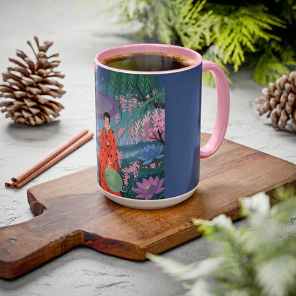 The Lady Of The Cherry Blossoms Colorful Mugs – Art Deco Spring Elegance