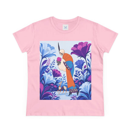 🦌🌺 The Enchanted Garden Companion Cotton Tee – Art Deco Floral Whimsy