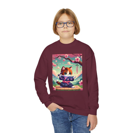 Playful Kitten in the Tea Room Youth Crewneck Sweatshirt – Whimsy, Elegance & Gentle Charm
