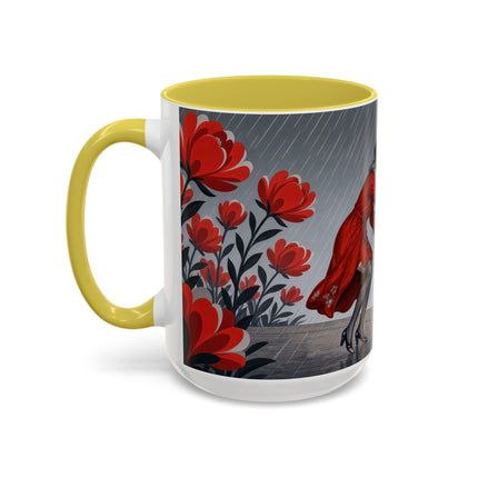 ☔🌹 The Scarlet Rainstorm Promenade Colorful Mug – Art Deco Motoring Elegance
