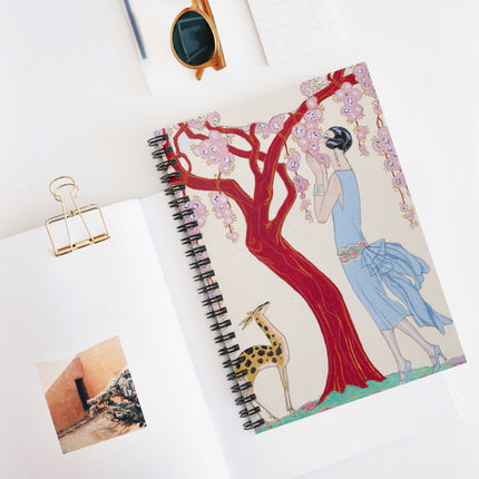 Woman, Fawn, and Red Tree by George Barbier Spiral Notebook - Ruled Line