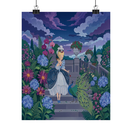 🦚🌙 The Lady Of The Midnight Peacock Garden Matte Vertical Poster – Art Deco Floral Elegance