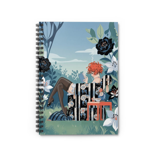 📖🌺 The Lady Of The Garden Reading Room Spiral Notebook – Art Deco Floral Whimsy