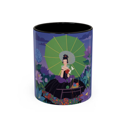 The Lady Of The Moonlit Needlework Colorful Mugs – Art Deco Crafting Elegance
