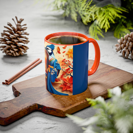 Blue Jay at an Autumn Tea Ceremony Colorful Mugs (11oz, 15oz)