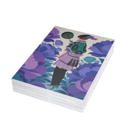 💜🌸 The Violet Garden Promenade Postcards With Envelopes – Art Deco Floral Fashion