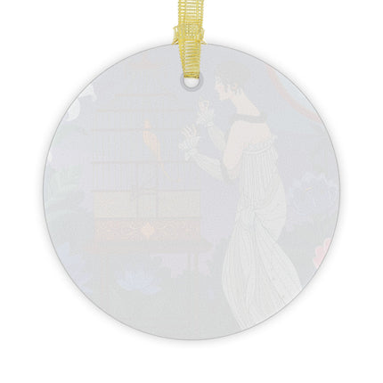 🐦🌸 Whispers to the Golden Songbird Glass Ornament – Art Deco Garden Elegance