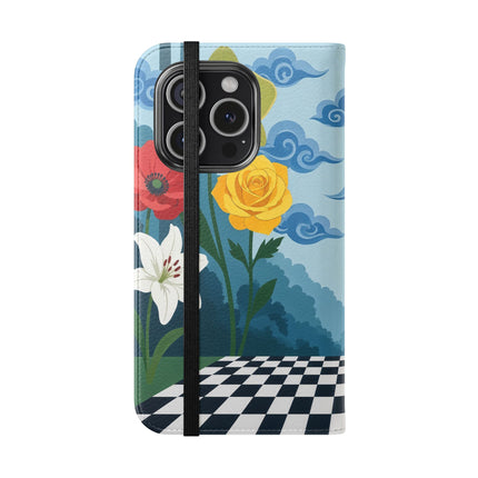 🌺♟️ The Ladies Of The Checkerboard Garden Flip Case – Art Deco Floral Fantasy