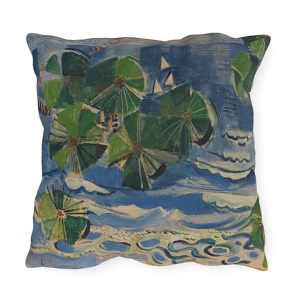 Lake with Pine Branch (Baltic Sea) by Oskar Moll Outdoor Pillows