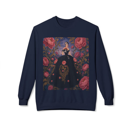 🌹🖤 The Lady Of The Midnight Rose Garden Midweight Crewneck Sweatshirt – Art Deco Floral Elegance
