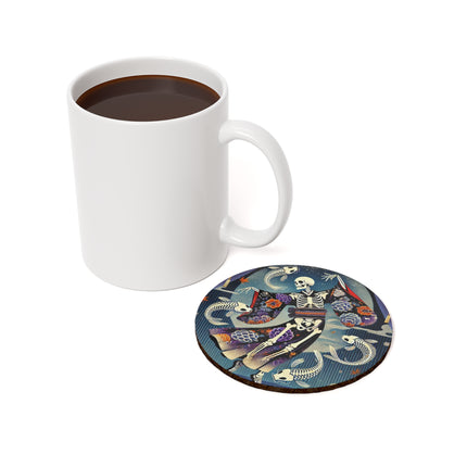 Skeleton Kabuki Performer Cork Back Coaster