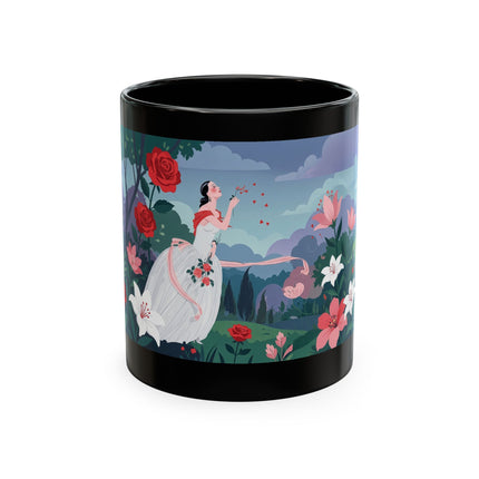 🌹💌 The Lady Blowing Kisses In The Rose Garden Ceramic Mug – Art Deco Floral Romance
