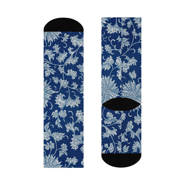 Blue Flower Pattern by Owen Jones Cushioned Crew Socks